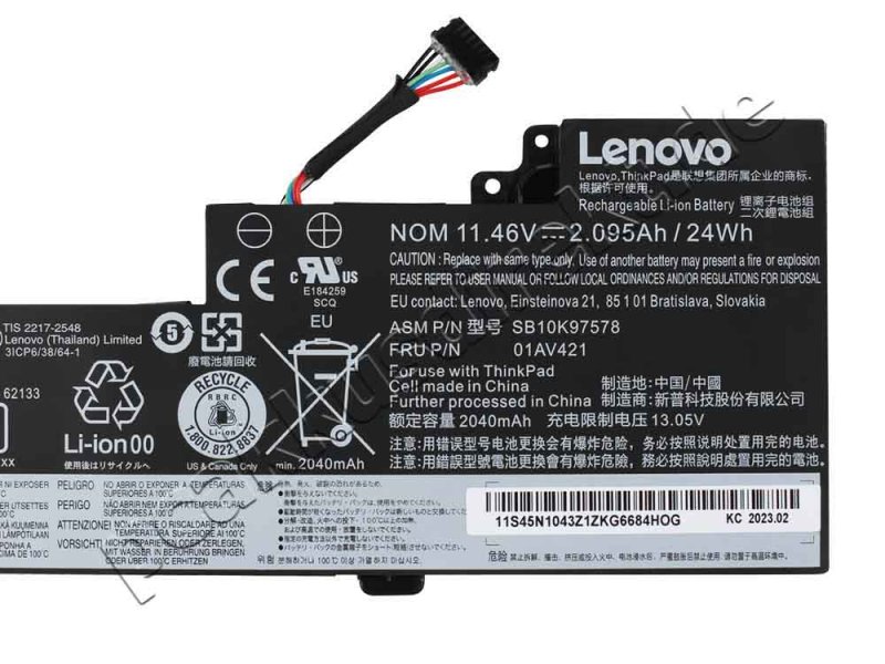 Original 2095mAh 24Wh 3 Zellen Akku Lenovo 01AV419 01AV420