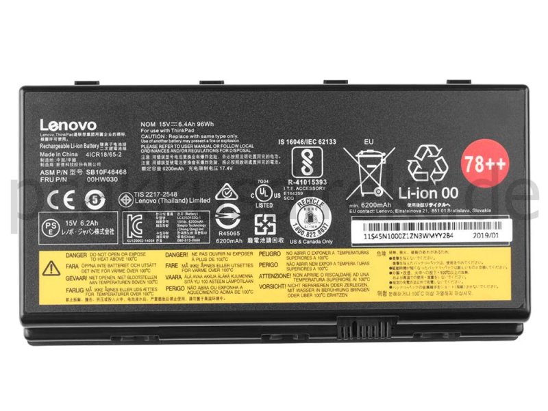 Original 6400mAh 96Wh 8 Zellen Akku Lenovo 01AV451 4X50K14092