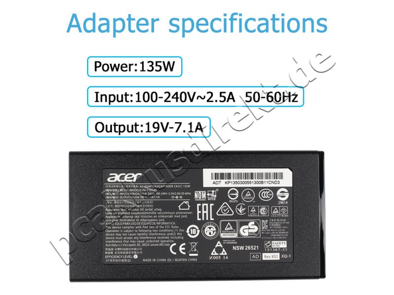 135W Acer Nitro 5 AN515-54-7476(NH.Q96AA.007) Netzteil Ladegerät + Ladekabel