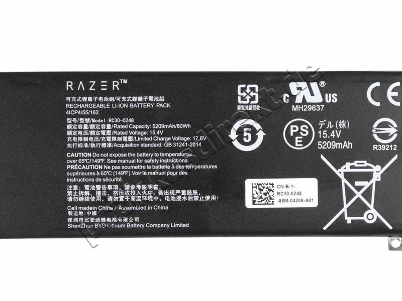 Original 5209mAh 80Wh 4 Zellen Akku Razer Blade 15 RZ09-02386E92-R3B1