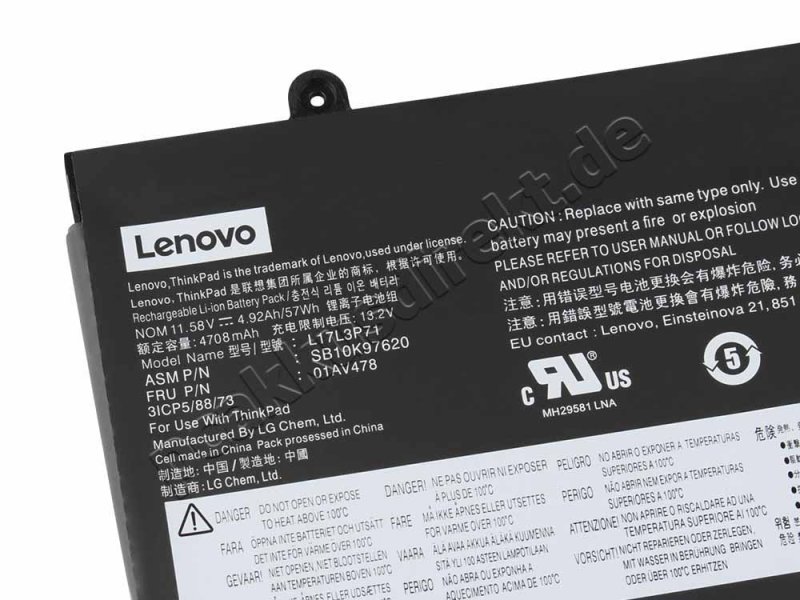 Lenovo ThinkPad T480s 20L7001SGE Original Akku 4920mAh 57Wh 3-Zellen