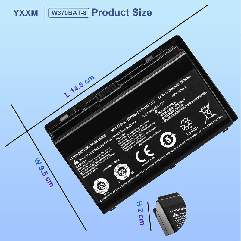 5200mAh 8Zellen Akku Clevo W350ET W350ETQ W370ET W350ST W350STQ W370ST